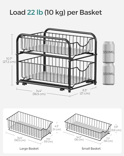 SONGMICS 4-Tier Pull Out Cabinet Organizers, Under Sink Organizer, Bathroom Organizer and Storage, Sliding Basket Drawers, Stackable for Kitchen, Bathroom, Ink Black UKCS017B02 - Image 2