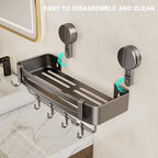 VOLPONE Shower Caddy Suction Cup, 1 Pack Corner Shower Shelves No Drilling, Showers Organizer Storage with Towel Bar & Removable Hooks, Bathroom Shower Shelf Rack for Inside Showers - Image 5