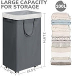 CHICVITA 100L Large Rolling Laundry Basket with Wheels & Wash Bag, Grey - Image 3