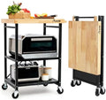 PLKOW Foldable 3-Tier Rolling Kitchen Cart with Solid Oak Top, Black by PLKOW