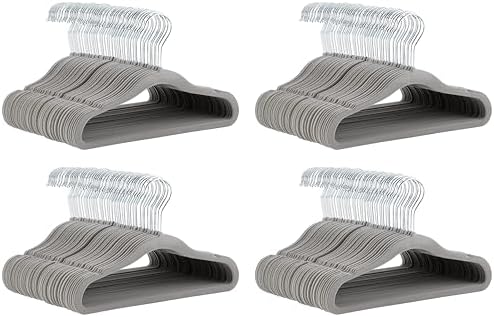 Amazon Basics Kids Velvet, Non-Slip Clothes Hangers for Infant and Toddler, 11.6 inches (for Baby Clothes), Gray (Pack of 4) by AmazonBasics