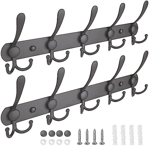 TICONN Wall Mounted Coat Rack, Five Heavy Duty Tri Hooks All Metal Construction for Jacket Coat Hat in Mudroom Entryway (Space Gray, 2-Pack) by TICONN