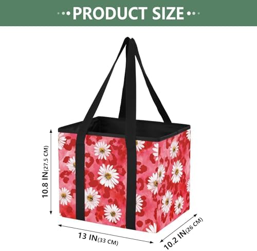 Trunk Organizer Collapsible Car Organizer with Handle Car Storage Box Bin for Groceries SUV Utility Tote Bag Portable Vehicle Container Leopard Print Daisy Red - Image 2