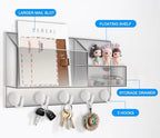 Acrylic Key Holder Wall Mount Mail Organizer for Wall with Shelf Storage Drawer and 5 Hooks, Clear - Image 2
