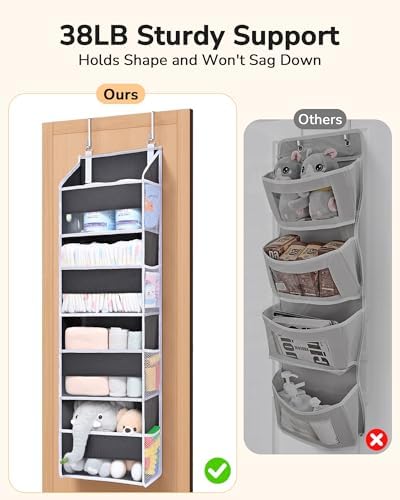 ULG 1 Pack Small Over Door Organizer with 4 Large Pockets 8 Mesh Side Pockets, Hanging Storage Organizer with Clear Window Kids Toys Deep Gray - Image 4