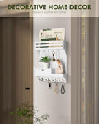 Rebee Vision Key Holder Wall Mount with Drawer & Shelf for Entryway, White - Image 3