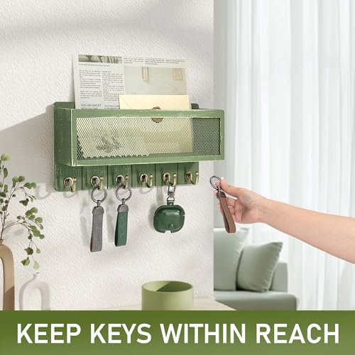 Rebee Vision Key Holder Wall Mount with Mail Basket for Room Decor, Green - Image 4