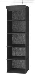 Whitmor 5 Tier Shelf Hanging Closet Organizer, Hanging Shelves with 2 Sturdy Metal Hooks,Foldable(Black) (Pack of 6) - Image 3