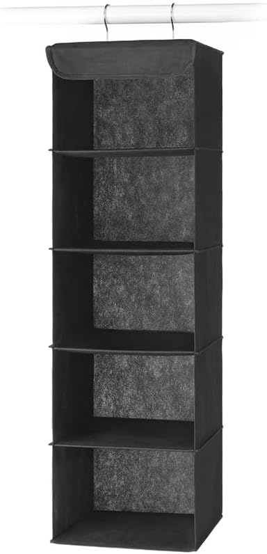 Whitmor 5 Tier Shelf Hanging Closet Organizer, Hanging Shelves with 2 Sturdy Metal Hooks,Foldable(Black) (Pack of 6) - Image 3