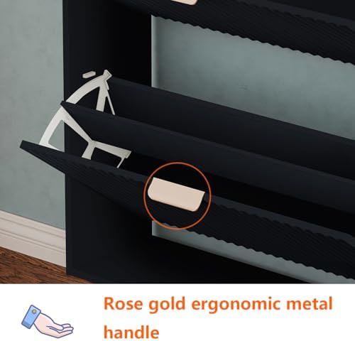 Shoe Cabinet Storage,Modern Freestanding Organizer with 4 Flip Drawers,Narrow Shoe Rack Cabinet for Entryway,Black - Image 6