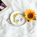 COLLECTIVE HOME - Ceramic Jewelry Tray, Trinket Dish for Rings Earrings Necklaces Bracelet Watch Keys, Birthday Mother's Day Christmas Gift for Women, 4.75", White Surface wirh Sunflowers (p) - Image 2