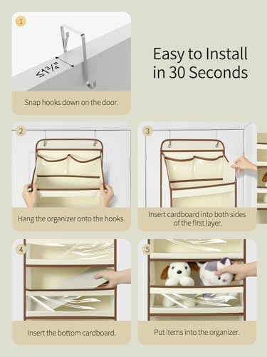 Yecaye 5 Tier Over the Door Organizer, Swing-proof Door Organizer Hanging with Clear PVC Windows, Behind the Door Storage for Bedroom Nursery Closet Laundry Pantry Bathroom, Beige - Image 4