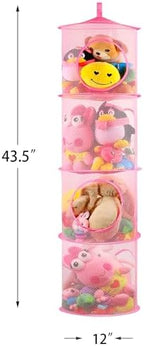 Hanging Stuffed Animal Storage Hammock Net 4 Tiers, Pink - Image 3
