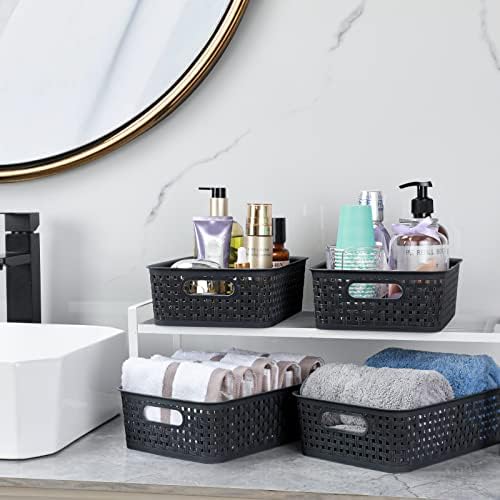 [ 12 Pack ] Plastic Storage Baskets, Small Pantry Organization and Storage Bins, Household Organizers for Laundry Room, Bathrooms, Kitchens, Cabinets, Countertop, Under Sink or Shelves, Black - Image 5