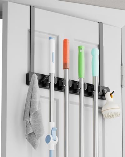 BS-VOG Over the Door Broom and Mop Holder, Broom Hanger, 4 Slots & 4 Hooks by BS-VOG