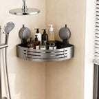 No-Drilling Corner Suction Cup Shower Caddy(1-Pack Gray),Rust-Proof and Durable Bathroom Organizer with Towel Bar & Hooks,Modern Large-Capacity Wall-Mounted Shower Shelf by Unknown