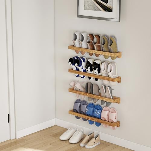 Nisorpa 30 Inch Rustic Burnt Wood Hanging Shoe Rack, Set of 4 - Image 3