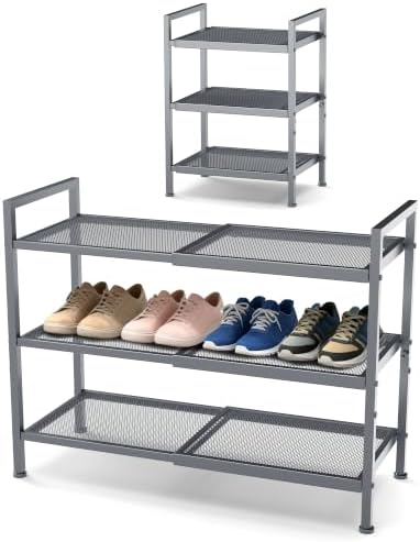 Expandable Shoe Rack for Closet, Entryway, Shoe Storage, 3-Tier, Grey by Unknown