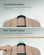 SONGMICS Velvet Hangers 50 Pack, Non-Slip Clothes Hangers, Space-Saving | Suit Hangers with Shoulder Notches, Pants Bar, 360° Swivel Hook, for Closet, Green, BREANNA Collection UCRF029C05 - Image 7