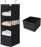 MAX Houser 4-Shelf Hanging Closet Organizer, Space Saver, Cloth Hanging Shelves with 2 Side Pockets, Foldable (Black) | Foldable Fabric Hanging Shelves for Closet, Cloth Hanging Shelves with 2 sturdy hanging hooks, Small Space Saver by MAXHouser