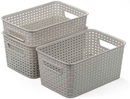 BINO | Plastic Storage Baskets, 5.5 Liter - 3 Pack, Natural Grey | THE WOVEN COLLECTION | Storage Basket for Shelves | Woven Storage Baskets for Organizing Bins Pantry Shelf Organizer | Container Bin - Image 7