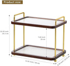 2-Tier Bathroom Counter Organizer with Transparent Stripe Acrylic Shelves, Brown Wood Frame and Black Metal Support, Rustproof Vanity Storage Rack for Skincare Cosmetics and Toiletries - Image 2