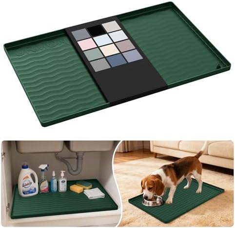 URMONA Waterproof Silicone Under Sink Mat 22'' x 14'' Shelf Liner for Kitchen and Bathroom, Cabinet and Counter Protector, Storage and Organizers, Litter Mat, Pet Cat Puppy Essentials(Green) by URMONA