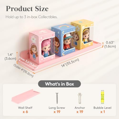 Lifewit Acrylic Floating Shelves for Wall 14" Pink, 6 Pack - Image 3