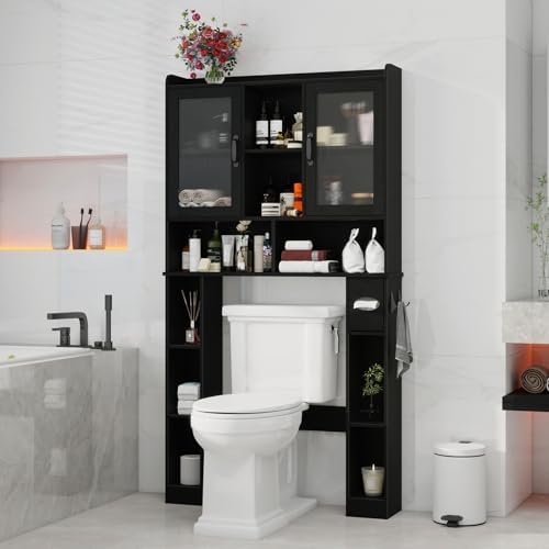 Vabches Over The Toilet Storage Cabinet with Adjustable Shelf, Black by Vabches