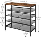 HOOBRO Shoe Rack for Entryway, 5-Tier Shoe Organizer with Adjustable Mesh Shelves, 16-20 Pairs of Shoes, Spacious Floor Mount, Metal, Industrial, Shoe Shelf for Closet, Rustic Brown BF12XJ01 - Image 2