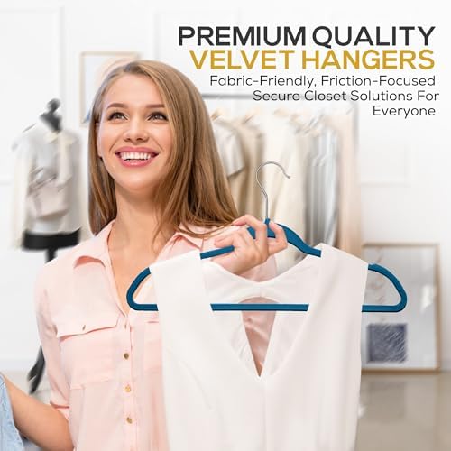 Techzoo Premium Velvet Hangers 50 Pack Ultra Thin Non Slip Adult Felt Space Saving Slim Suit Hanger for Closet Heavy Duty Coat Pants Jackets Dress Hangers 360° Swivel Hook Hold Upto 10 lbs Blue - Image 5
