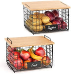 2 Pack Stackable Wire Baskets with Bamboo Top,Pantry Organizers Counter - Image 6
