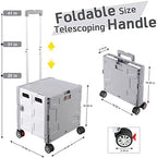 FELICON Folding Utility Cart Rolling Crate Handcart Basket Tote-Gray+White - Image 3