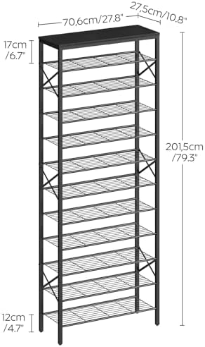 YATINEY 12 Tier Shoe Rack, Large Capacity Shoe Storage Organizer Holds 48 Pairs, Sturdy and Stable, for Entryway, Hallway, Closet, Dorm Room, Black SS12BB - Image 3