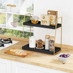 Forbena Black and Gold Bathroom Organizer Countertop, 2 Tier Counter Organizer for Bathroom Decor, Modern Sink Shelf Organizers for Vanity Storage, Make upTray for Makeup Bedroom - Image 3