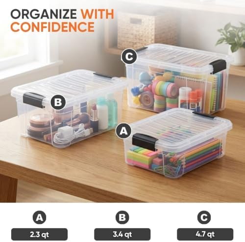 Superio Clear Storage Boxes with Lids, 3.5 Quart Plastic Container Bins for Organizing, Stackable Crates, BPA Free, Non Toxic, Odor Free, Organizers for Home, Office and Dorm, 5 Pack - Image 5