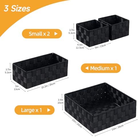Posprica Small Black Baskets Cube Bin Container Tote,Woven Storage Baskets for Organizing Organizer Divider for Drawer, Closet, Shelf, Dresser, Set of 4 - Image 3