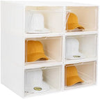 SCAVATA 6 Pack Hat Organizer Box, Stackable Clear Baseball Caps Holder Box Containers with Magnetic Door for Hats Snapback Cap Storag, Hat Rack Display Case, Holds 8 Hats Each (White) by Tidyyourlife