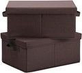 HOONEX Linen Foldable Storage Bins with Lids, 2 Pack, Storage Boxes with Carrying Handles and Sturdy Heavy Cardboard, 16.5" L x 11.8" W x 7.5" H for Shoes, Clothes, Brown by HOONEX