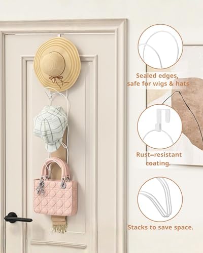 LINFIDITE 10 Pack Hat Rack Hanger Holder Organizer Closet Hanging Baseball Cap Display Storage Rack for Scarves Handbags Towels Clothes Ties Over Door Wall Mounted w Hanging Hook White - Image 6