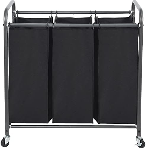 STO STO Laundry Sorter 3 Section, 3 Bag Clothes Hamper, Rolling Laundry Cart Basket with Heavy Duty Lockable Wheels and Removable Bag for Laundry Room, Bedroom, Closet, Black by STOSTO