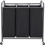 STO STO Laundry Sorter 3 Section, 3 Bag Clothes Hamper, Rolling Laundry Cart Basket with Heavy Duty Lockable Wheels and Removable Bag for Laundry Room, Bedroom, Closet, Black by STOSTO