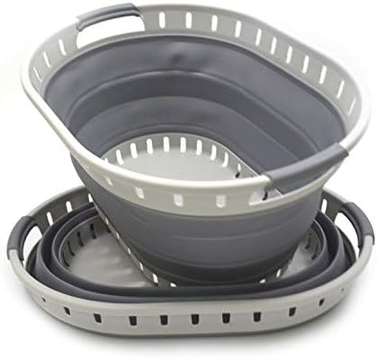 SAMMART 25L (6.6 gallon) Collapsible Plastic Laundry Basket - Foldable Pop Up Storage Container/Organizer - Portable Shopping Basket - Space Saving Hamper (Oval set of 2, Dark Grey) by SAMMART