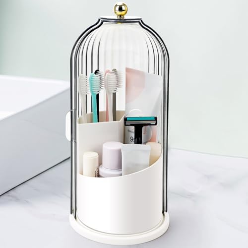 QIYVLOS Toothbrush Holders with Sliding Lid, Rotating 3 Slots Bathroom Organizer Countertop, Tooth Brush Toothpaste Holder Bathroom Counter Stand Sink Organizer Caddy for Vanity Makeup Brushes Holder by QIYVLOS