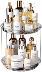 Delamu 2 Tier Rotating Makeup Organizer for Vanity, Skincare Organizer for Bathroom Counter, Spinning Perfume Organizer Cosmetic Holder with Large Capacity, Grey by DELAMU