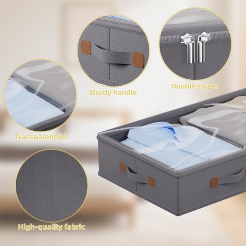 FHSQX Under Bed Storage Container 2Pack 4.5 Inches Low Profile Under-bed Organizer Bins Slim Under Couch Storage Box Ideal For Seasonal Clothes Blankets Towel Fabric (2, Drak Grey, 31.5 * 17 * 4.5in) - Image 5