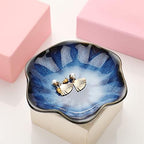 Binoster Gifts for Women Ceramic Jewelry Dish,Leaf Jewelry Tray Key Tray,Small Ring Dish Holder Decorative Jewelry Plate Trinket Dish Catchall Tray Nightstand Decor for Entryway Blue Table Room Decor - Image 4