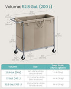SONGMICS Laundry Basket with Wheels, 3-Section, 52.7 Gallons (199.5 L) - Image 7
