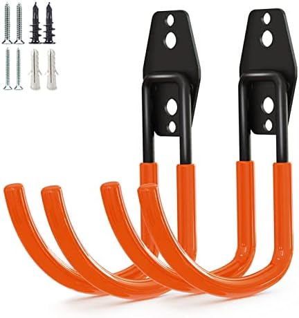 GeeWatom Garage Storage Utility Hooks，Garage Garden Tool Organizer，Steel Wall Mount Hooks, Large Garden U Hooks （2 Pack） (Type-2-Orange) by GeeWatom