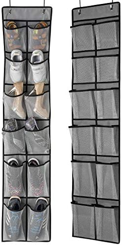 KEEPJOY Over The Door Shoe Organizer 2 Pack,Mesh Pockets Hanging Shoe Rack Over The Door,Shoe Storage Closet with 4 Hooks,Washable and Breathable Fabic,Large Size 57.5×12.6inch(Grey) by KEEPJOY